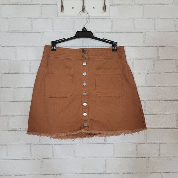 Madewell Camel Cutoff Snap Front Mini Skirt Size 4 - Picture 4 of 9